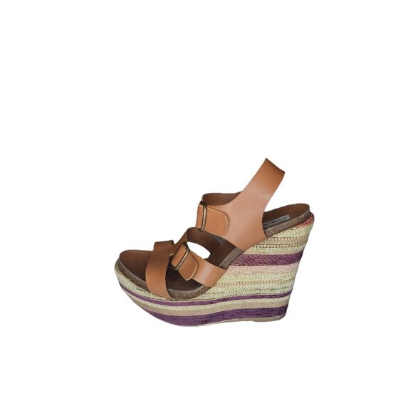 Steve Madden Espadrille Wedges Women Sz 8.5M Strappy Boho Striped Summer Hipster - Picture 1 of 6